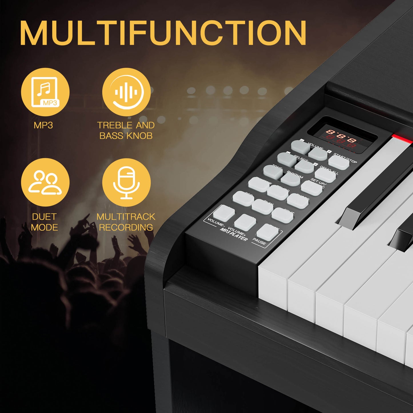 HEXANT 88 Key Digital Piano Keyboard, Semi-Weighted Electric Piano Keyboard with Multifunctional Keyboard/110 Demo Songs/900 Tones/700 Rhythms/64 Polyphony/Sustain Pedal for Adult/Beginner