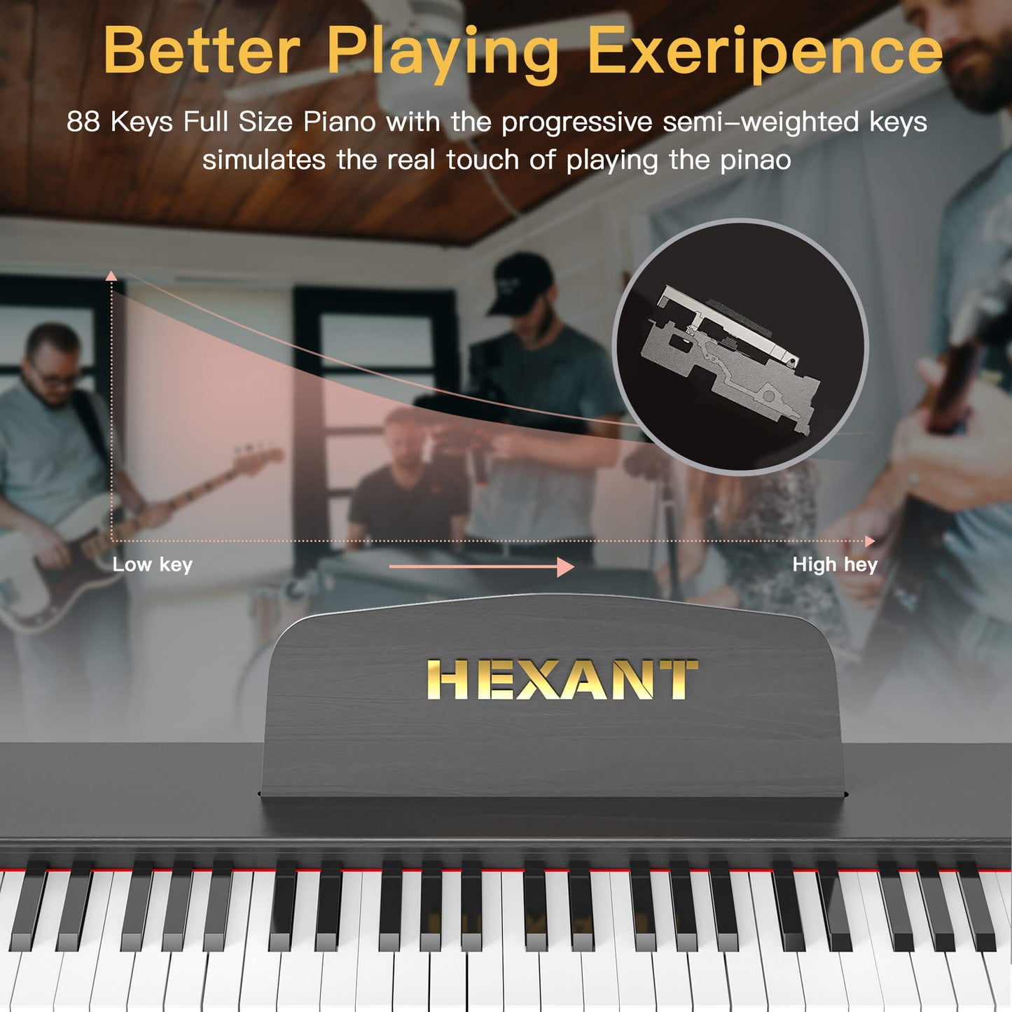 HEXANT 88 Key Digital Piano Keyboard, Semi-Weighted Electric Piano Keyboard with Multifunctional Keyboard/110 Demo Songs/900 Tones/700 Rhythms/64 Polyphony/Sustain Pedal for Adult/Beginner
