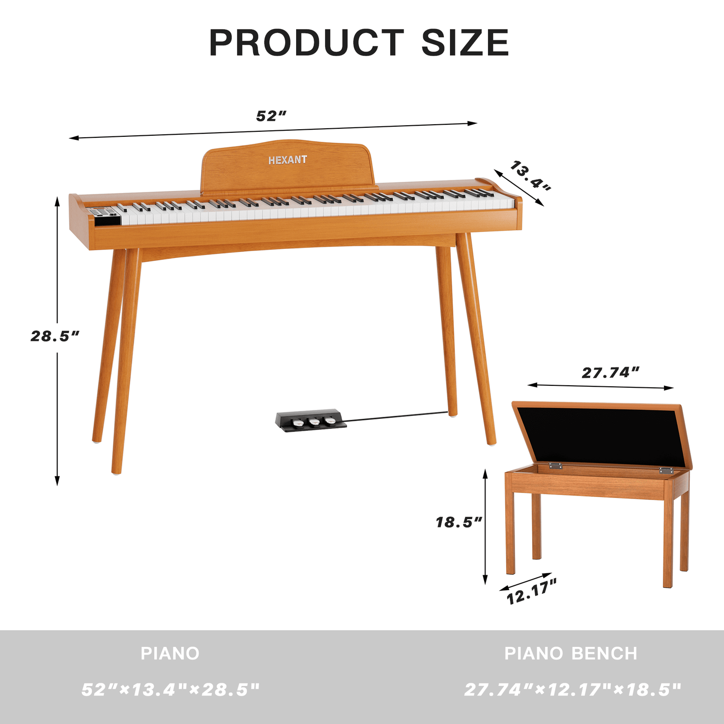 HEXANT 88- Key Hammer Weighted Digital Keyboard Piano, Wooden Electric Heavy Hammer Weighted Full Size Keyboard Piano, with 3-Pedal, MIDI Connection, Multi-Functional Keyboard and Stand