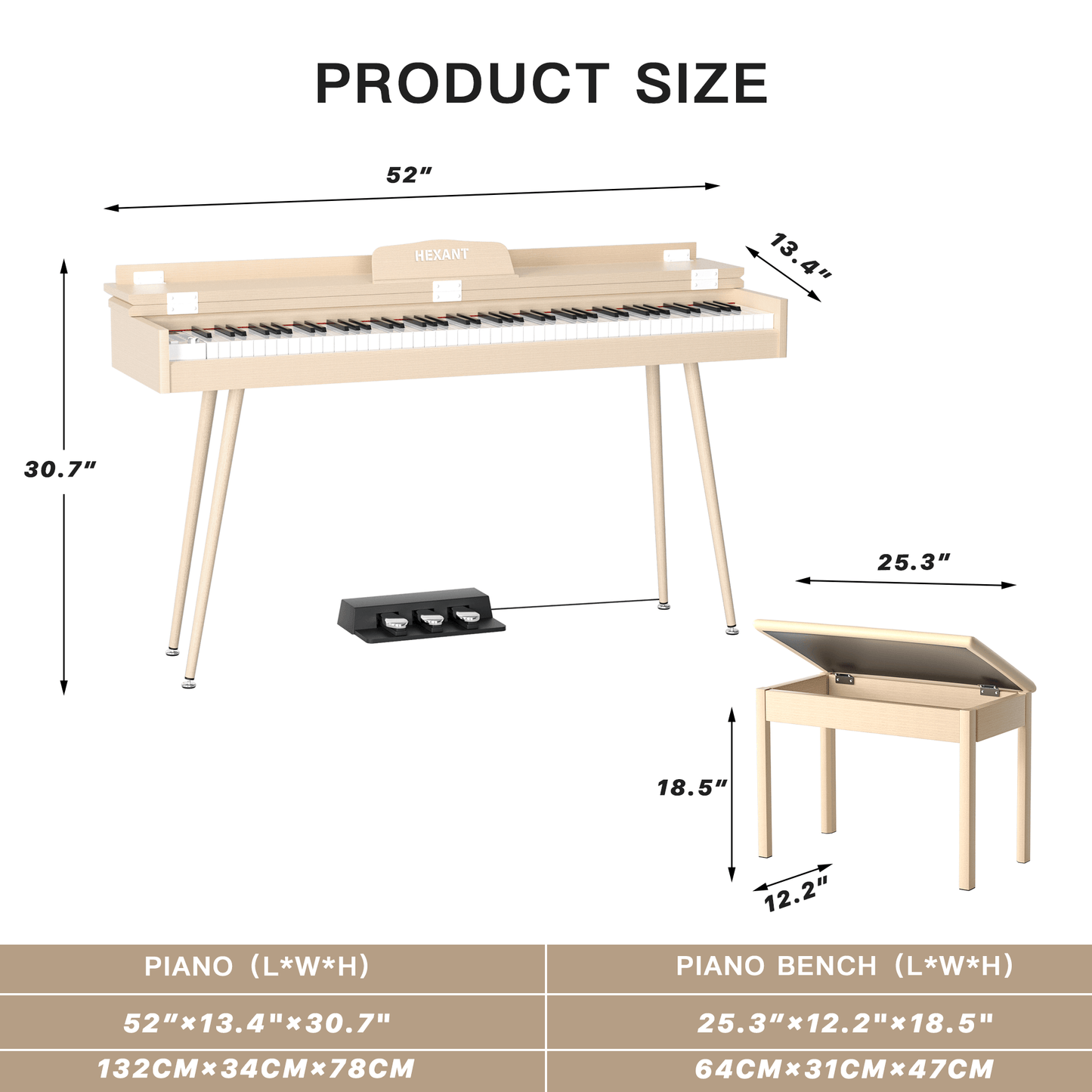 HEXANT 88- Key Hammer Weighted Digital Keyboard Piano, Full-Size Electric Piano keyboard, with 3-Pedal, Multi-Functional Keyboard and Stand for Beginner/Adult