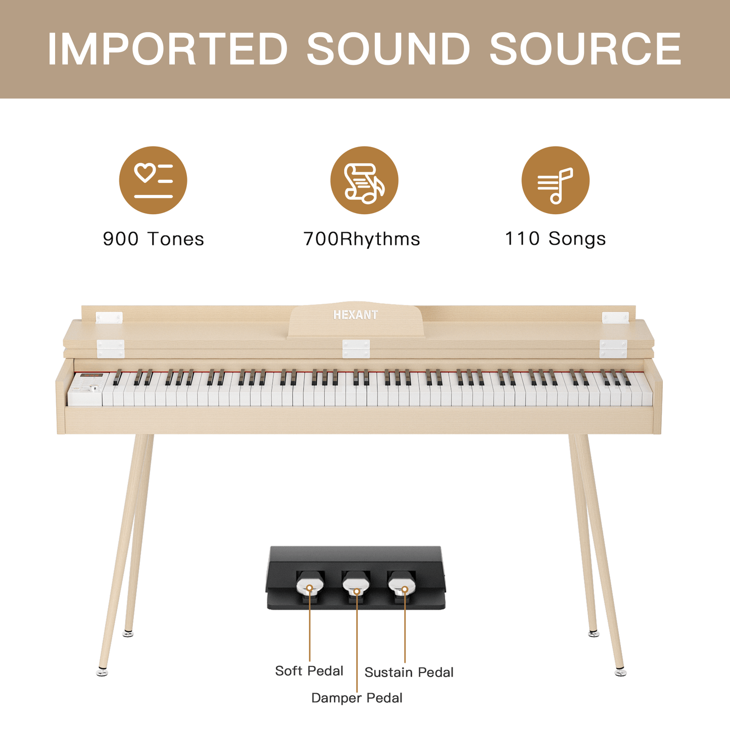 HEXANT 88- Key Hammer Weighted Digital Keyboard Piano, Full-Size Electric Piano keyboard, with 3-Pedal, Multi-Functional Keyboard and Stand for Beginner/Adult
